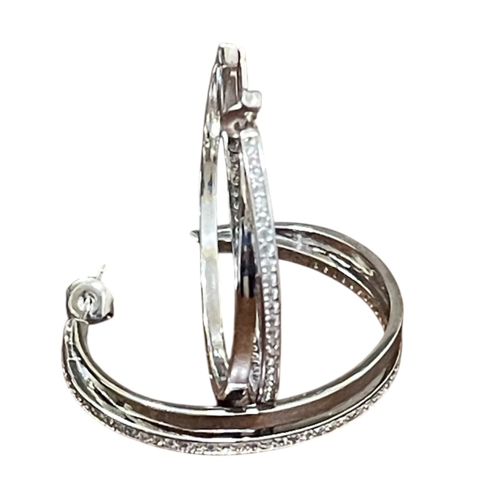 FASHION JEWELRY STAINLESS STEEL SILVER HOOP EARRINGS WOMENS CUBIC ZIRCONIA